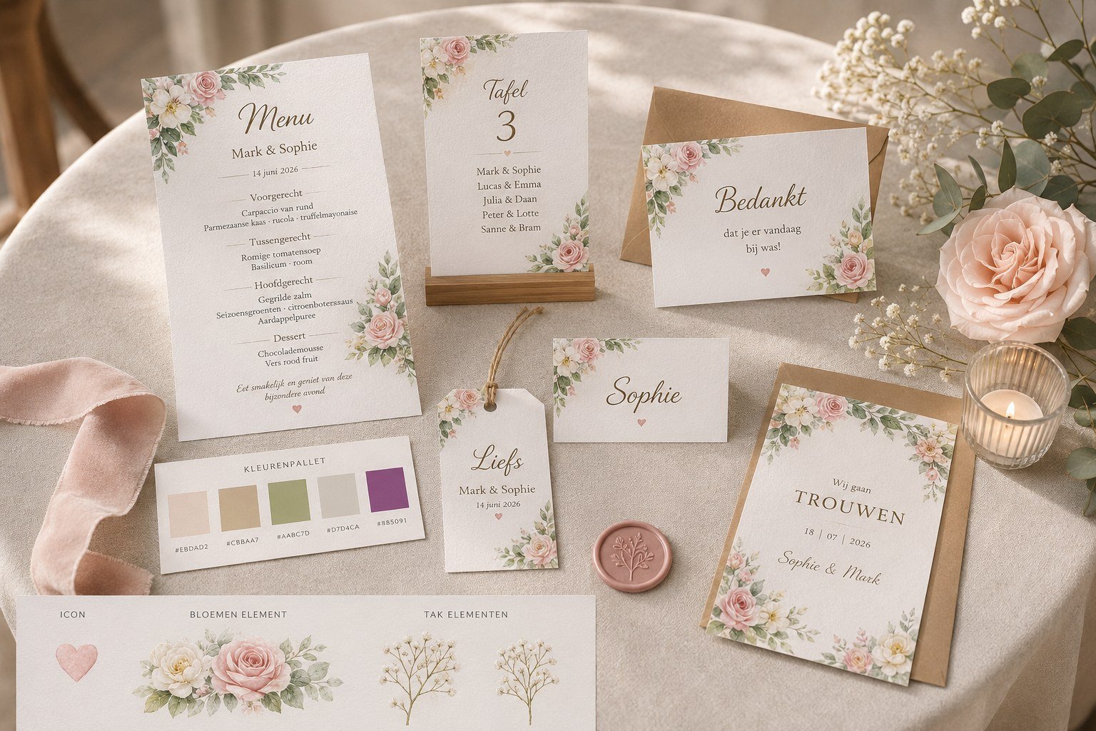 Floral Love Story huisstijl voorbeeld